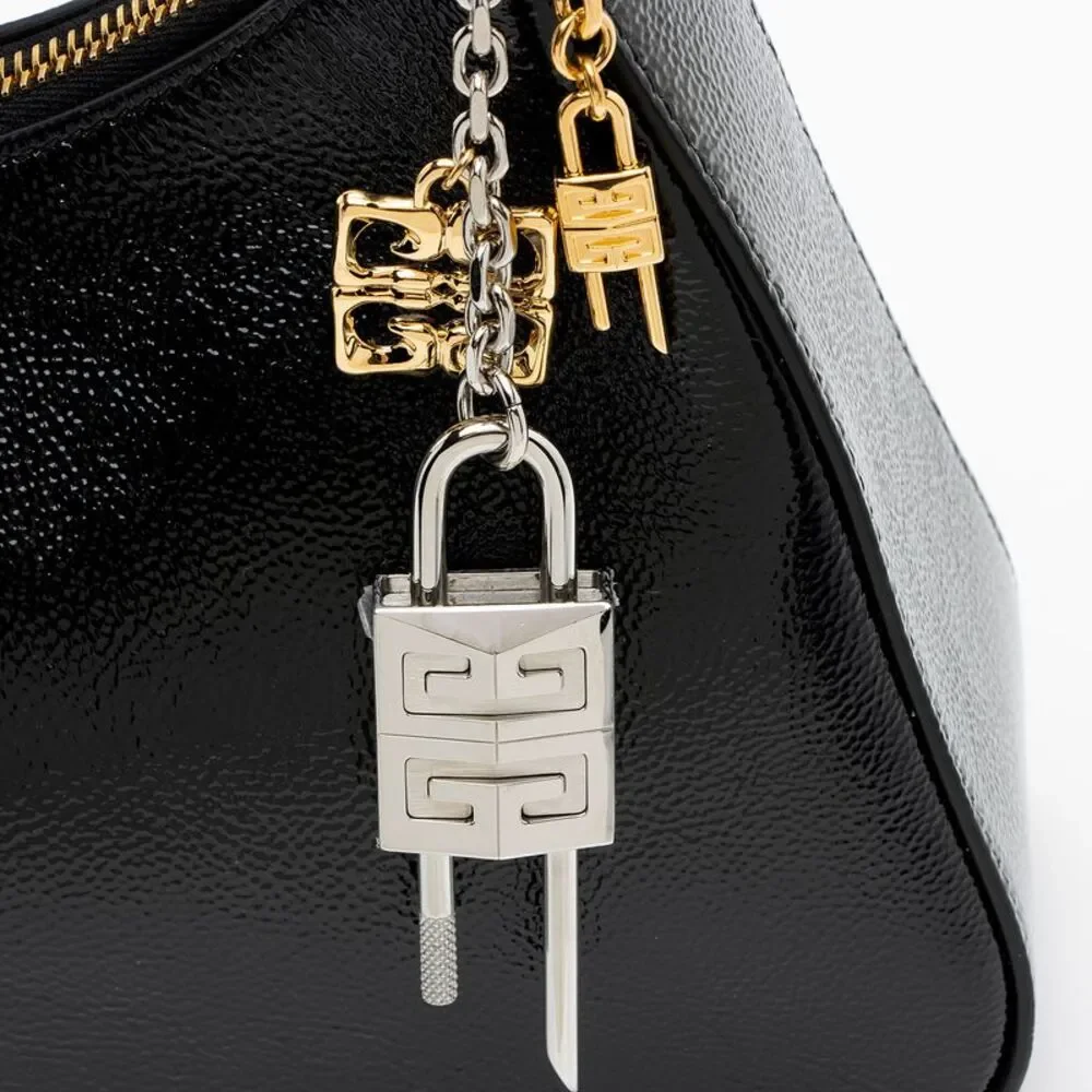 Givenchy Pebbled Patent Leather Lucky Lock Small Shoulder Bag